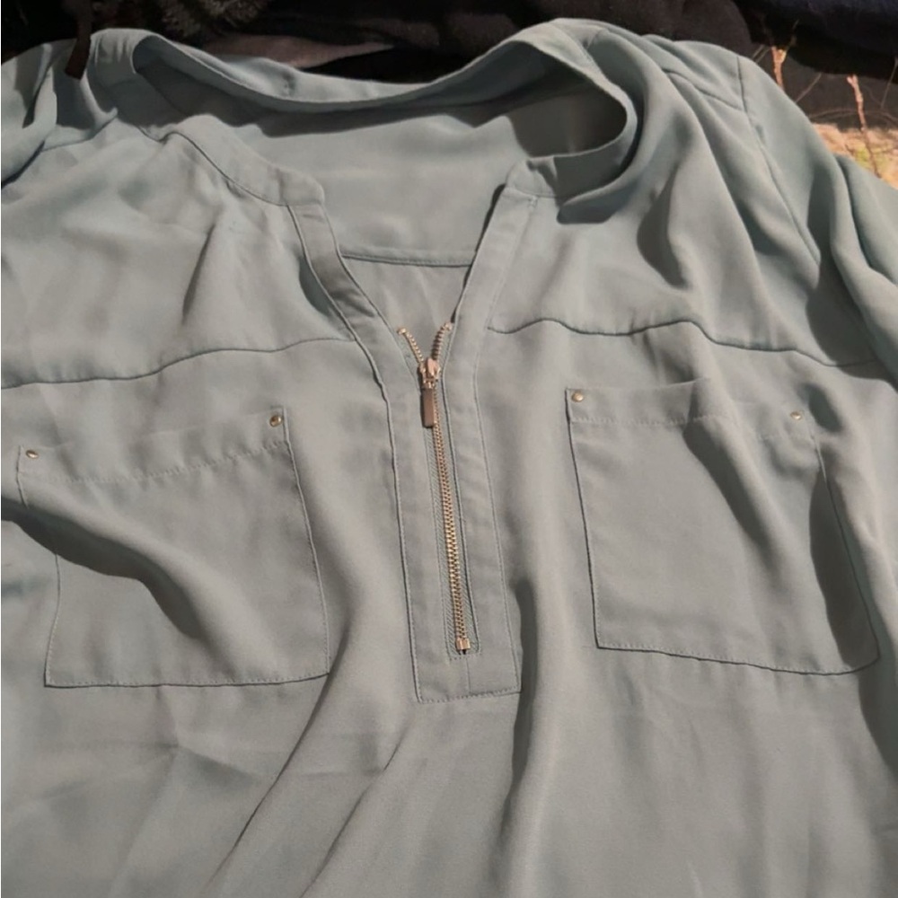 Maurices Light Blue Blouse with Zipper